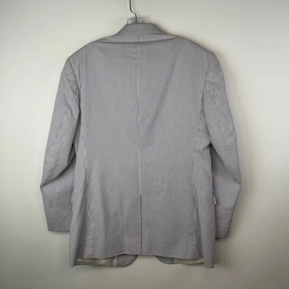 Zagato Seersucker Sport Coat Blazer Blue White Stripe Preppy Ivy 40R Mens